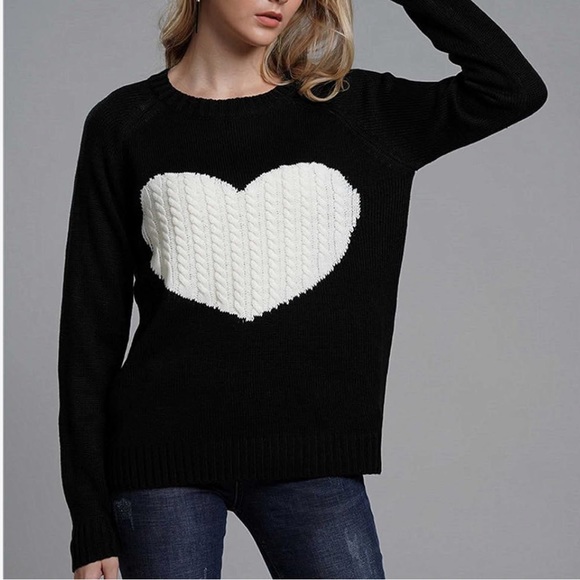 Sweaters - Unbranded Black and Cream Knit Heart Sweater, XL